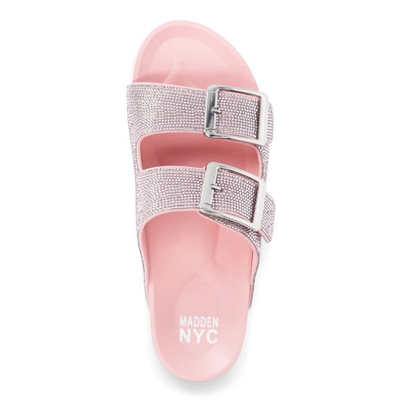 Steve Madden NYC Bling Sandals Pink Rhinestone Size 8 Slides Buckle New - Picture 1 of 4